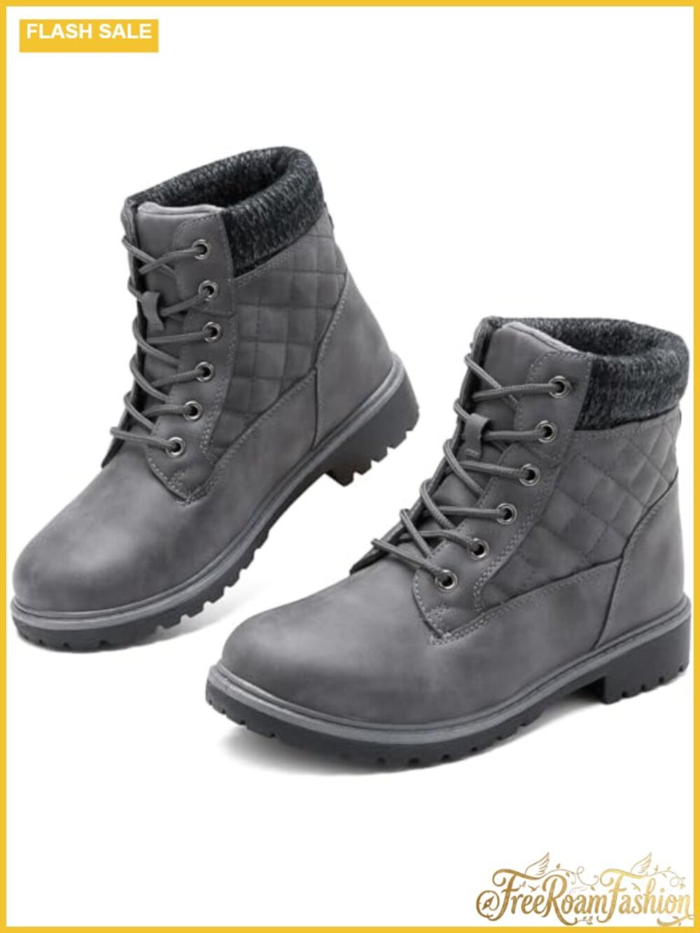 Women's Waterproof Faux Leather Fur Lined Winter Ankle Boots Combat Lace Up Non